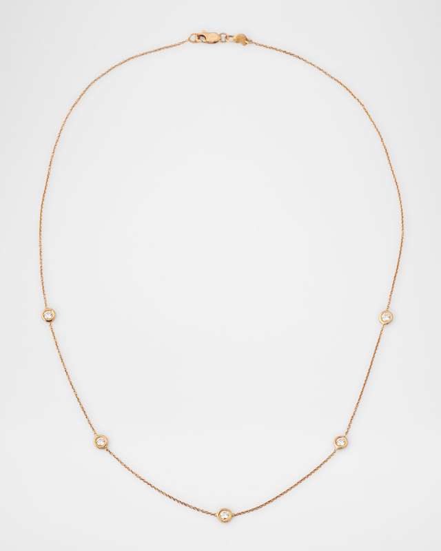 18K Rose Gold 5 Diamond Dot Necklace, 0.4tcw